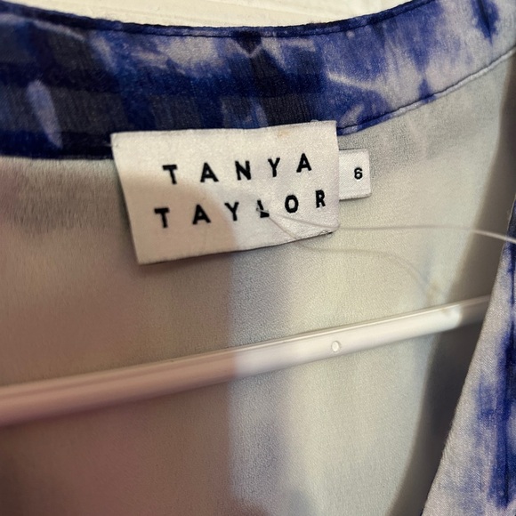 Tanya Taylor Dress Womens Size 6 White Blue Rhett Mini Silk Cotton Ruffle - Picture 6 of 8